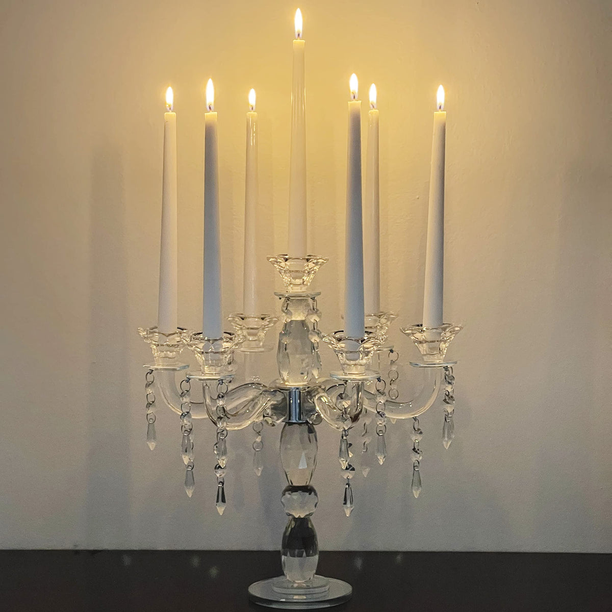 allgala Crystal Candle Holder - 7-Arm 14 Inch Crystal Taper Candlestick Candelabra - Centerpiece for Home Wedding Event and Party Festival