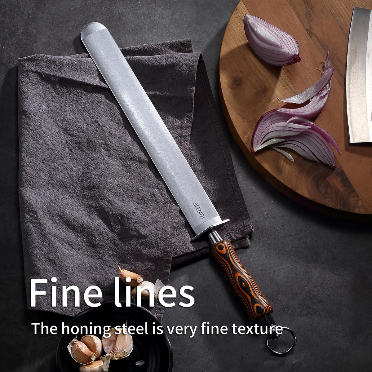 KINTIF Honing Steel 12 inch Flat Honing Rod Heavy-Duty Sharpening Steel, Fine Cut, High hardness, Ideal For Butcher Knives and Chef Knives, Knife Sharpeners