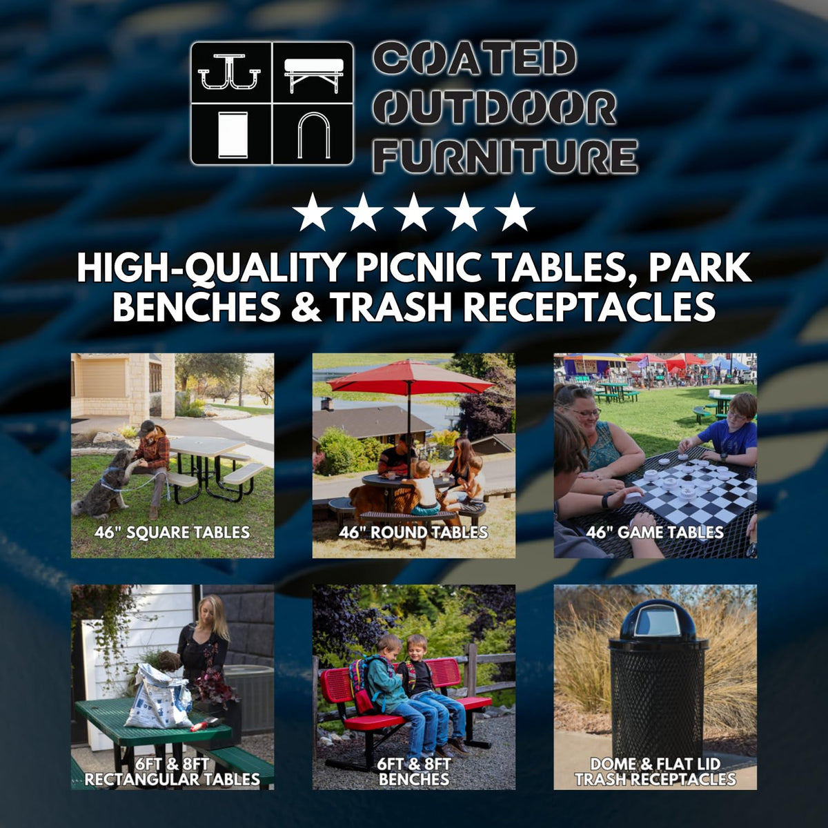 COATEDOUTDOORFURNITURE Heavy-Duty Portable Outdoor Picnic Table, Thermoplastic Coated Expanded Metal Commercial-Grade Patio Dining Furniture Made in America (6ft Rectangular, Purple)