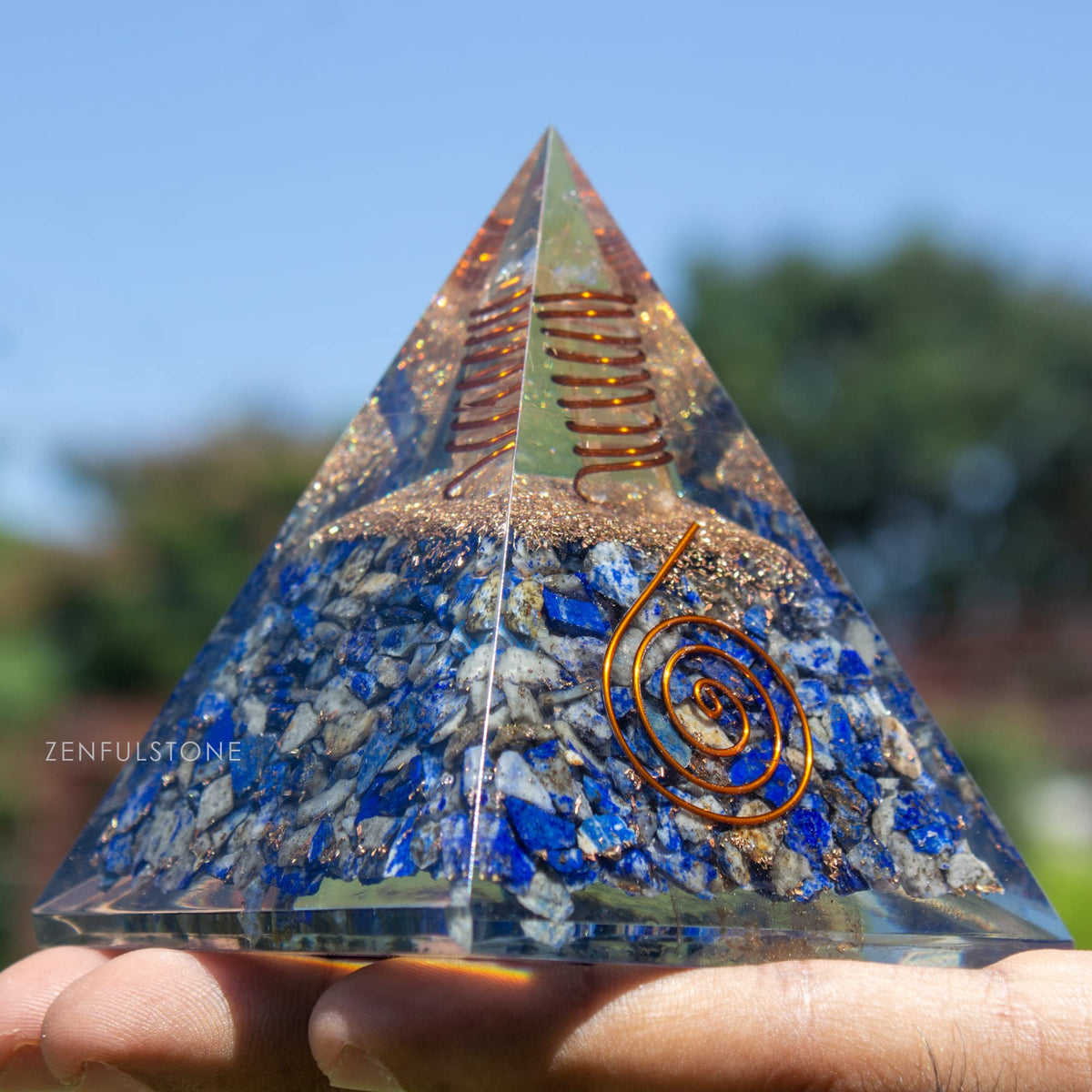 Lapis Lazuli Orgone Pyramid for Wisdom, Harmony, Honest & Self-Awareness | Orgonite pyramids with Copper Coil and Crystal Quartz for Chakra Protection