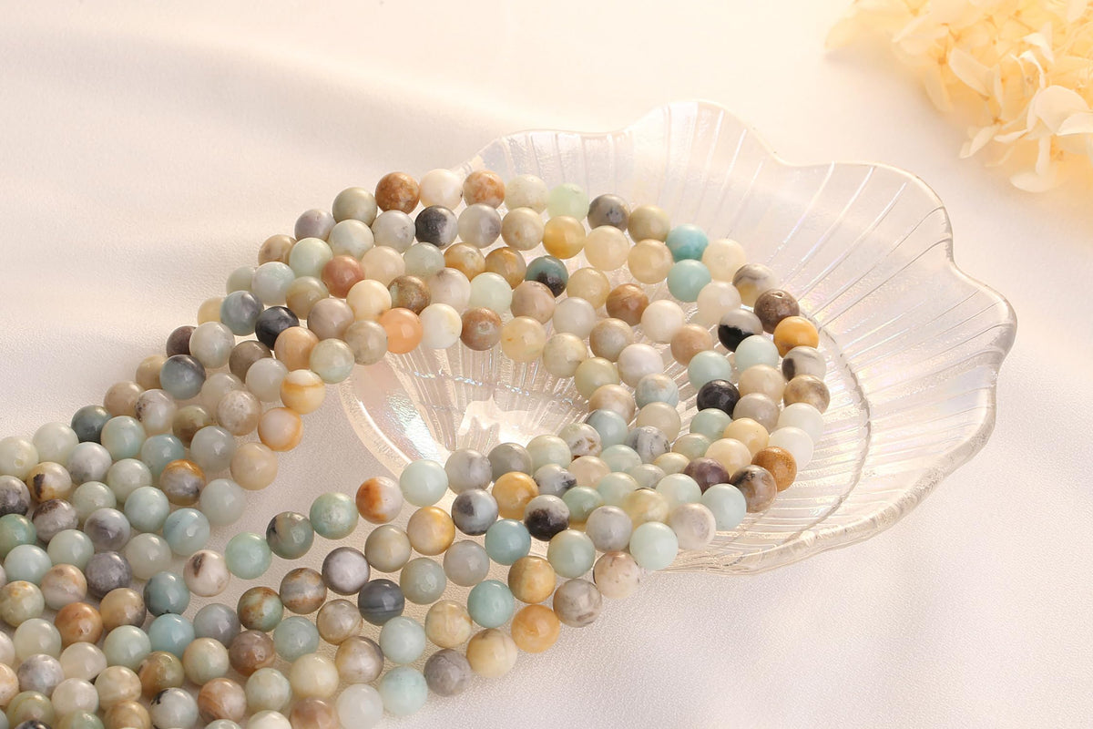 QINJIEJIE 100pcs Mixedcolor Amazonite Natural Stone Beads 8mm Round Genuine Real Stone Loose Gemstone Stone Beads for DIY Bracelet Necklace Earrings Jewelry Making Crystal Beads 2 Strand 32"