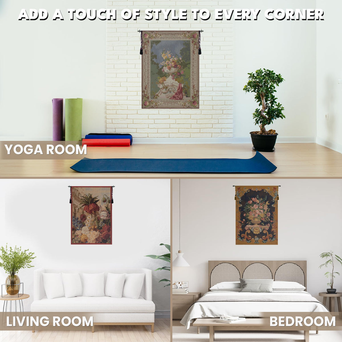 Charlotte Home Furnishings Inc. Bouquet Tulipe Fonce French Tapestry Wall Hanging 37 x 27 Inch Viscose Cotton and Polyester Blend Wall Art Perfect For Wall Decor by Pierre Joseph Redoute