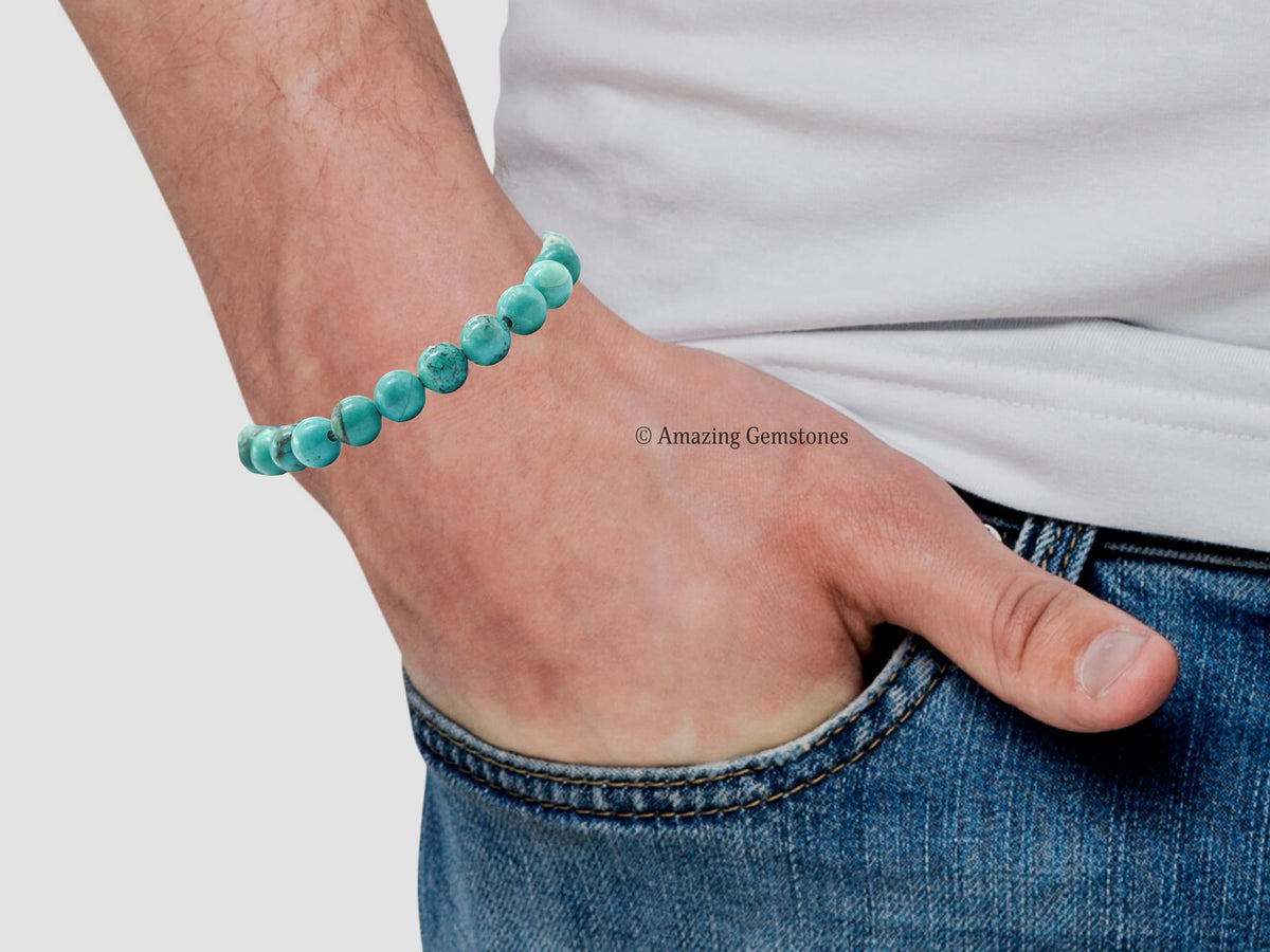 Amazing Gemstone Crystal Bracelet for Women Men's Gifts - Protection Healing Crystal Bracelet - 8mm Gemstone Beaded Stretchable Bracelet Pulseras Para Hombres Mujer Stocking Stuffers Mothers Day Gift (Turquoise (Stabilized))
