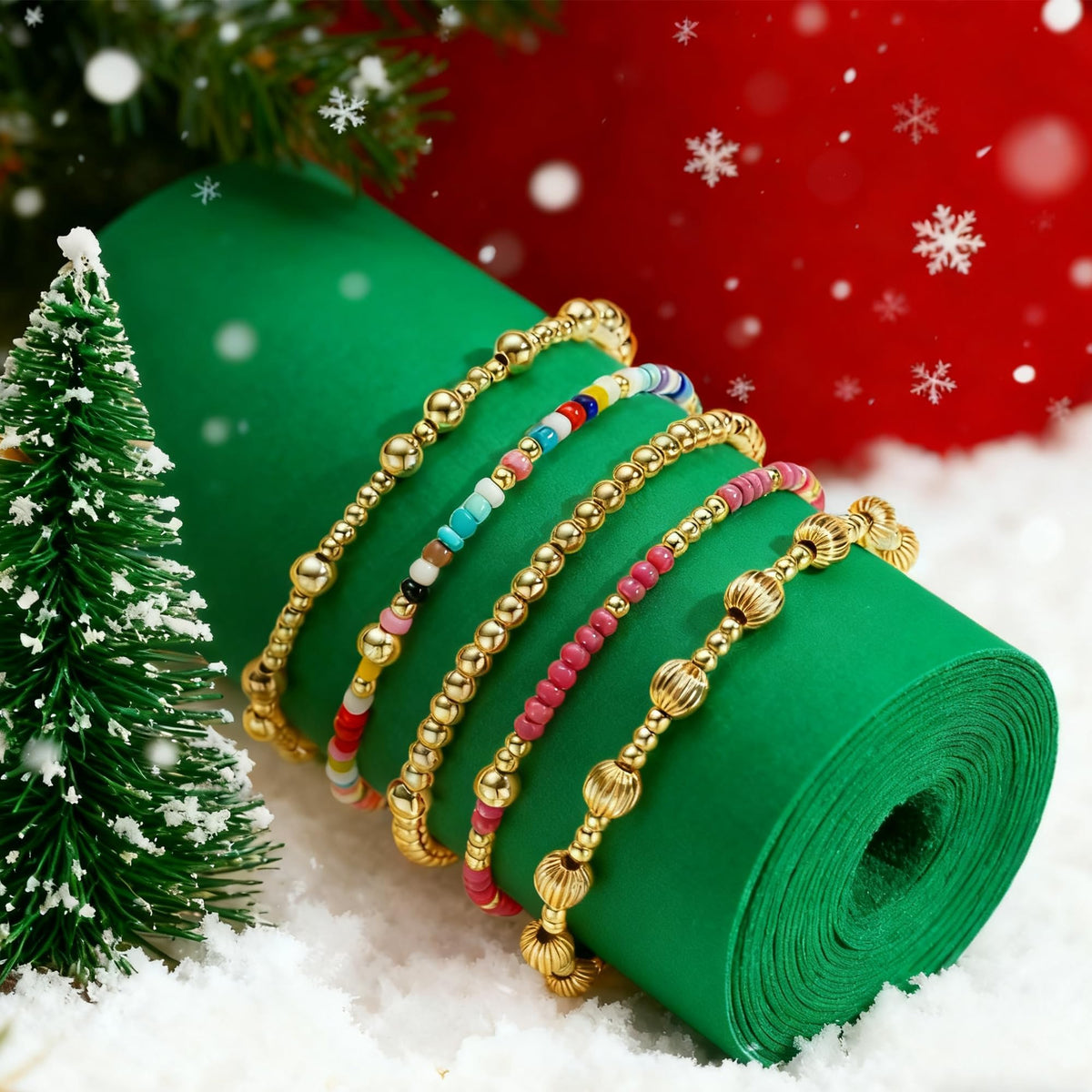 Dainty 14K Gold Plated Beaded Bracelet Stack for Women,Bohemian Stretch Colorful Beads Non Tarnish Stackable Bracelets Set Fashion Party Prom Accessories Jewelry Gift Friendship