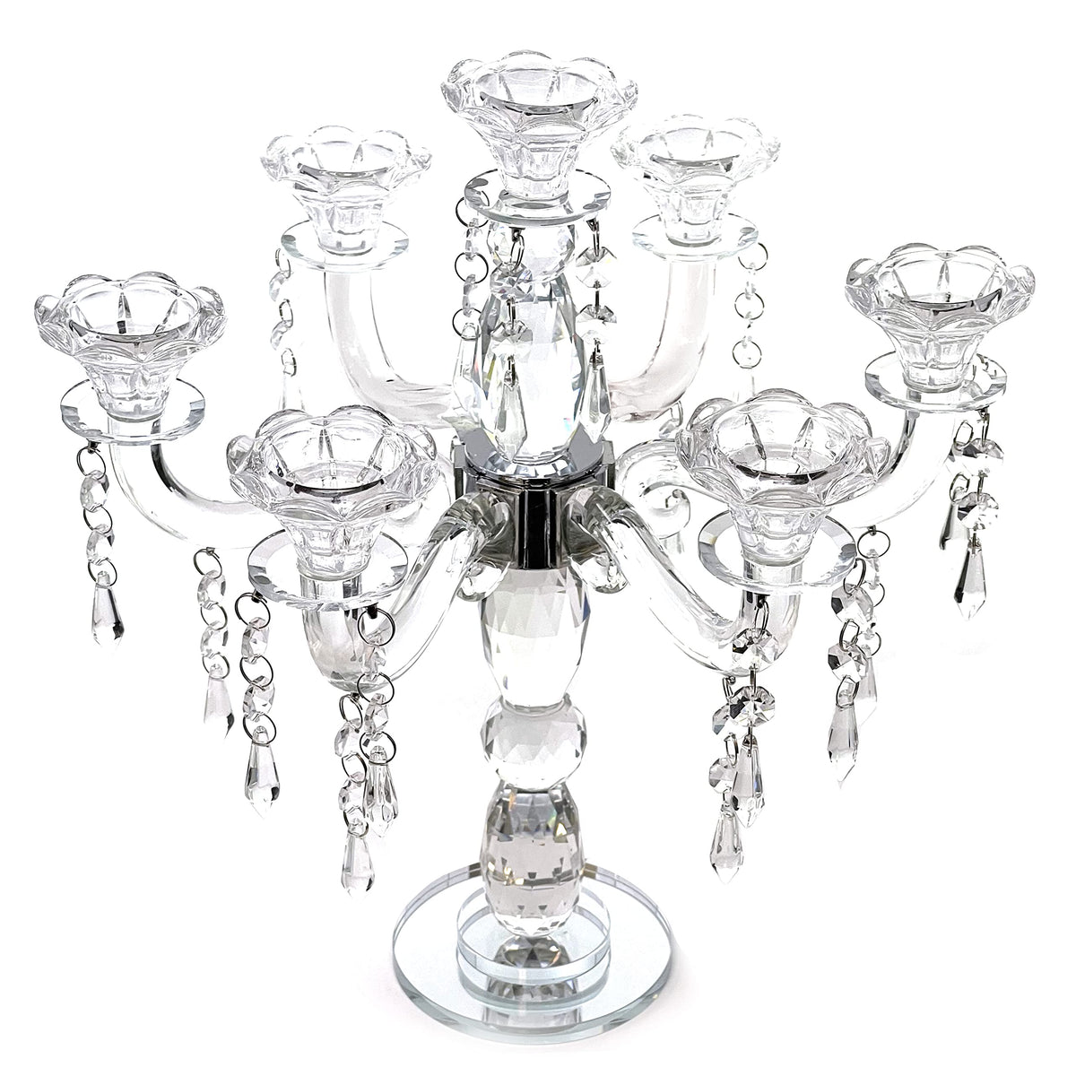 allgala Crystal Candle Holder - 7-Arm 14 Inch Crystal Taper Candlestick Candelabra - Centerpiece for Home Wedding Event and Party Festival