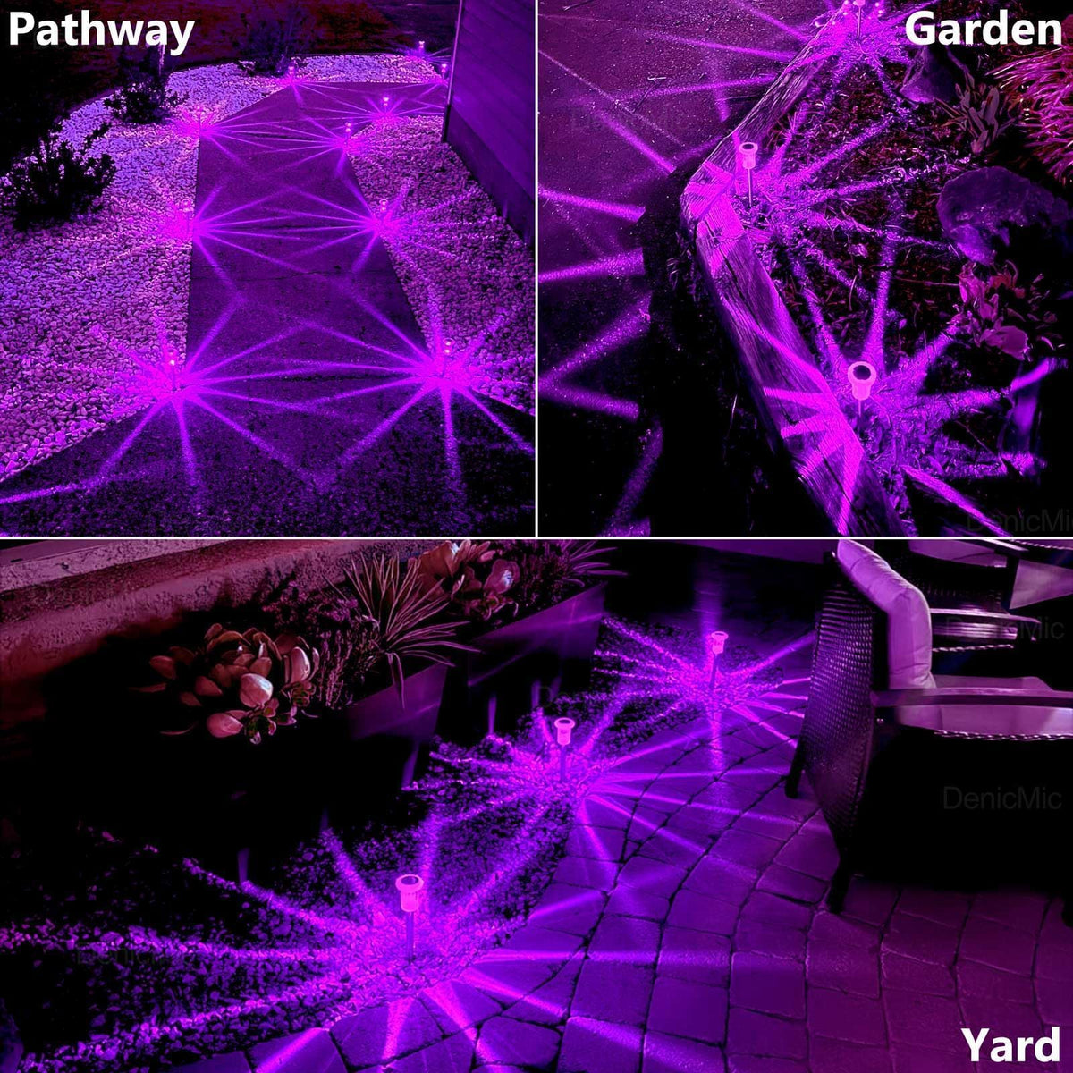 DenicMic Solar Halloween Lights Outdoor 10 Pack Waterproof Outside Lights for Yard Pathway Garden Driveway Walkway Landscape Path Lighting Purple LED Stainless Steel Stake Halloween Decor