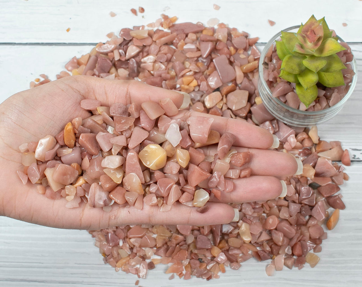 Crocon 1/2 LB Crushed Pink Opal Chips Bulk Stones 1100+ Carats Natural Quartz Pieces Irregular Shape Gemstones for House Warming Gifts New Home and Chakra healing crystals Home Dcor gifts for women