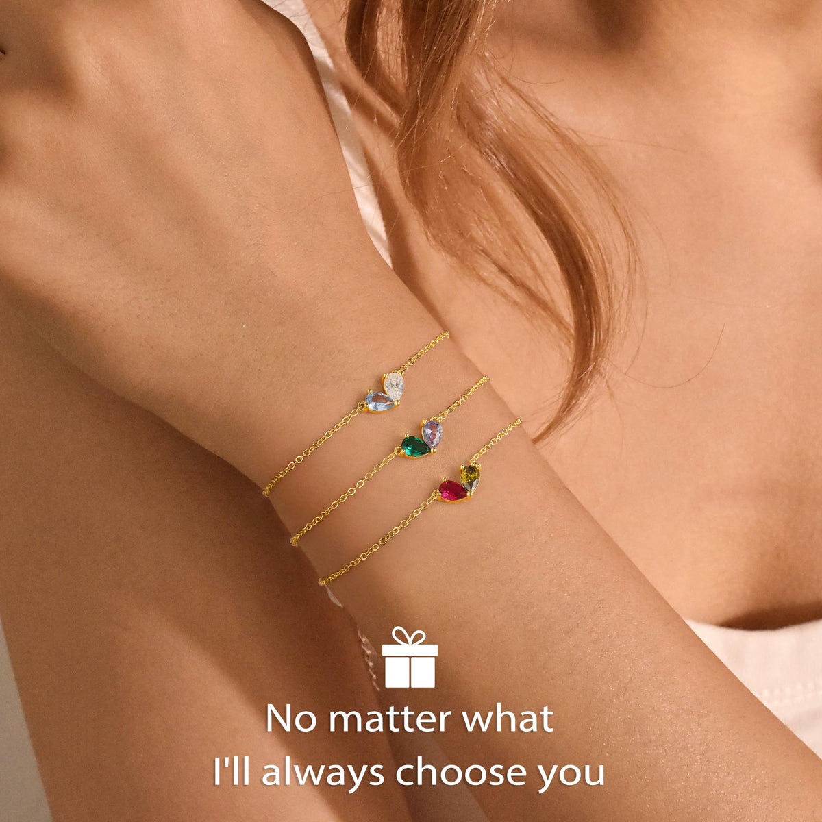 Turandoss May December Birthstone Bracelet for Women - Created Emerald, Tanzanite Bracelet Pear Birthstone Bracelets for Women, 14K Dainty Gold Plated Bracelets for Women Girls Jewelry Gifts