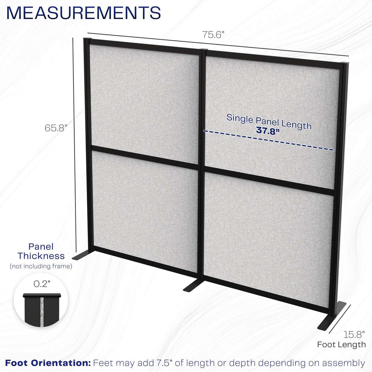 VIVO Modular Wall System, 2 PET Panels, Modern Professional Office Cubicle Dividers, Freestanding Privacy-Screen, 66 inches High, Light Gray, Black Frame, PP-MWS63B