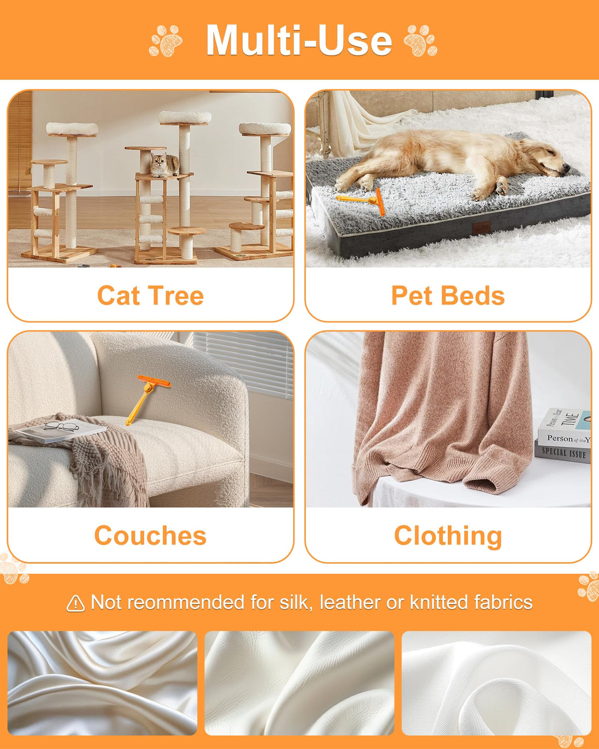 COVITKAN 3 in 1 Carpet Rake for Pet Hair Removal Tool, 51” Adjustable Long Handle Pet Hair Removal Broom, Pet Grooming Brush, Cat Dog Hair Remover Carpet Scraper for Rugs, Mats
