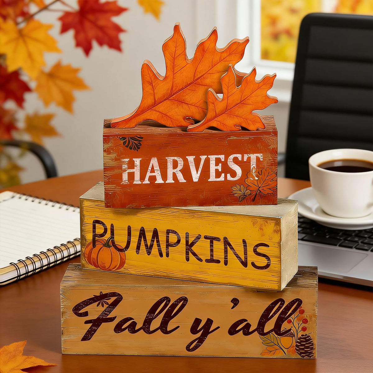4 Pcs Fall Thanksgiving Tiered Tray Decor Wooden Harvest Pumpkin Signs Fall Yall Rustic Farmhouse Table Decoration Centerpieces Harvest Wooden Blocks for Home Kitchen Living Room Indoor Tabletop Decor