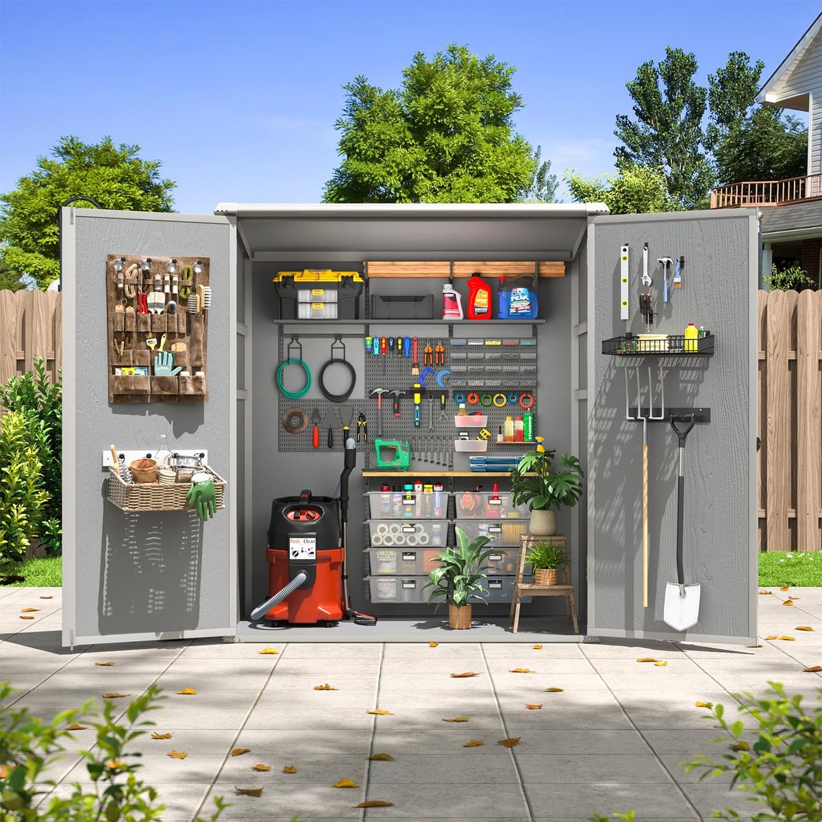 Aoxun 5x3 FT Outdoor Storage Shed, Plastic Garden Resin Shed with Floor for Patio, Lawn, Outdoor Storage Cabinet with Lockable Door for Bike, Tools, Garbage Can, Grey