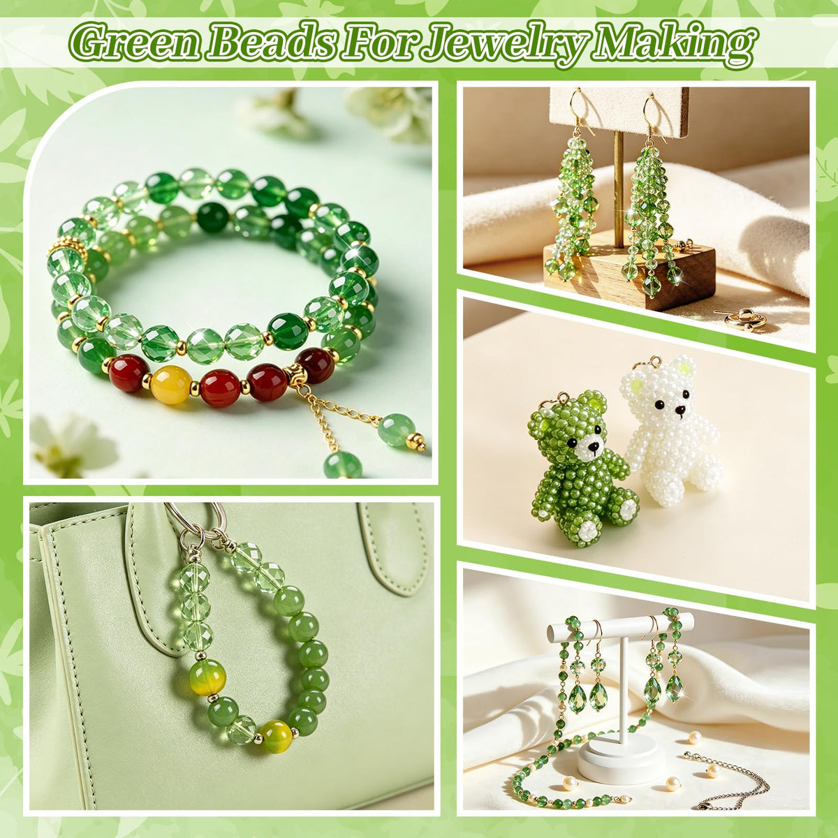 2102 Pcs Green Glass Beads for Bracelets with Elastic String,Green Beads for Beaded Plants,6mm Glass Beads for Jewelry Making Crystal Round Beads for Bracelet Necklace Beaded Plant DIY Crafts