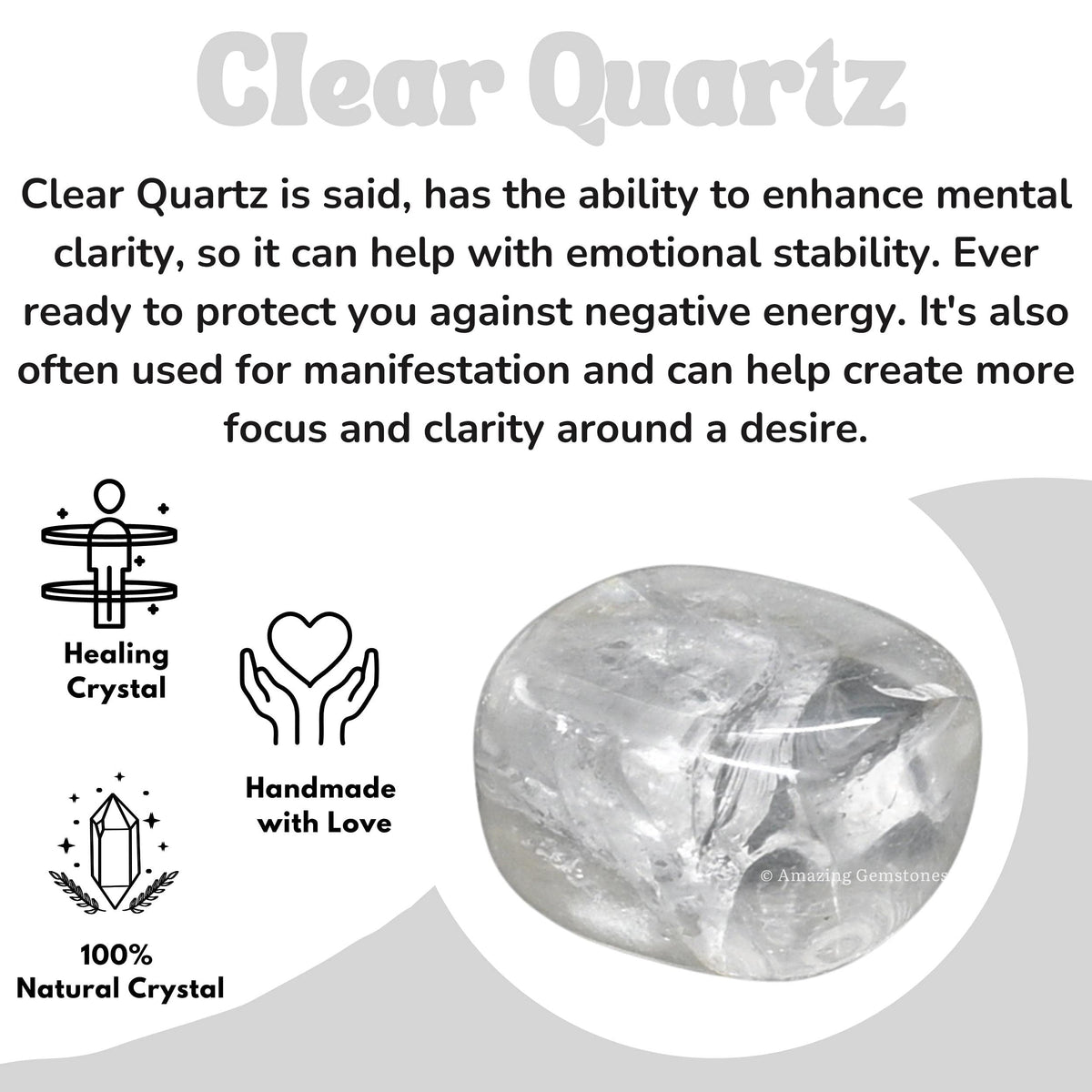 Amazing Gemstone Clear Quartz Crystals and Healing Stones Tumbled - 1 Oz Clear Quartz Stone, Natural Healing Stones for Energy Balance, Stress Relief - Polished Gems Rocks