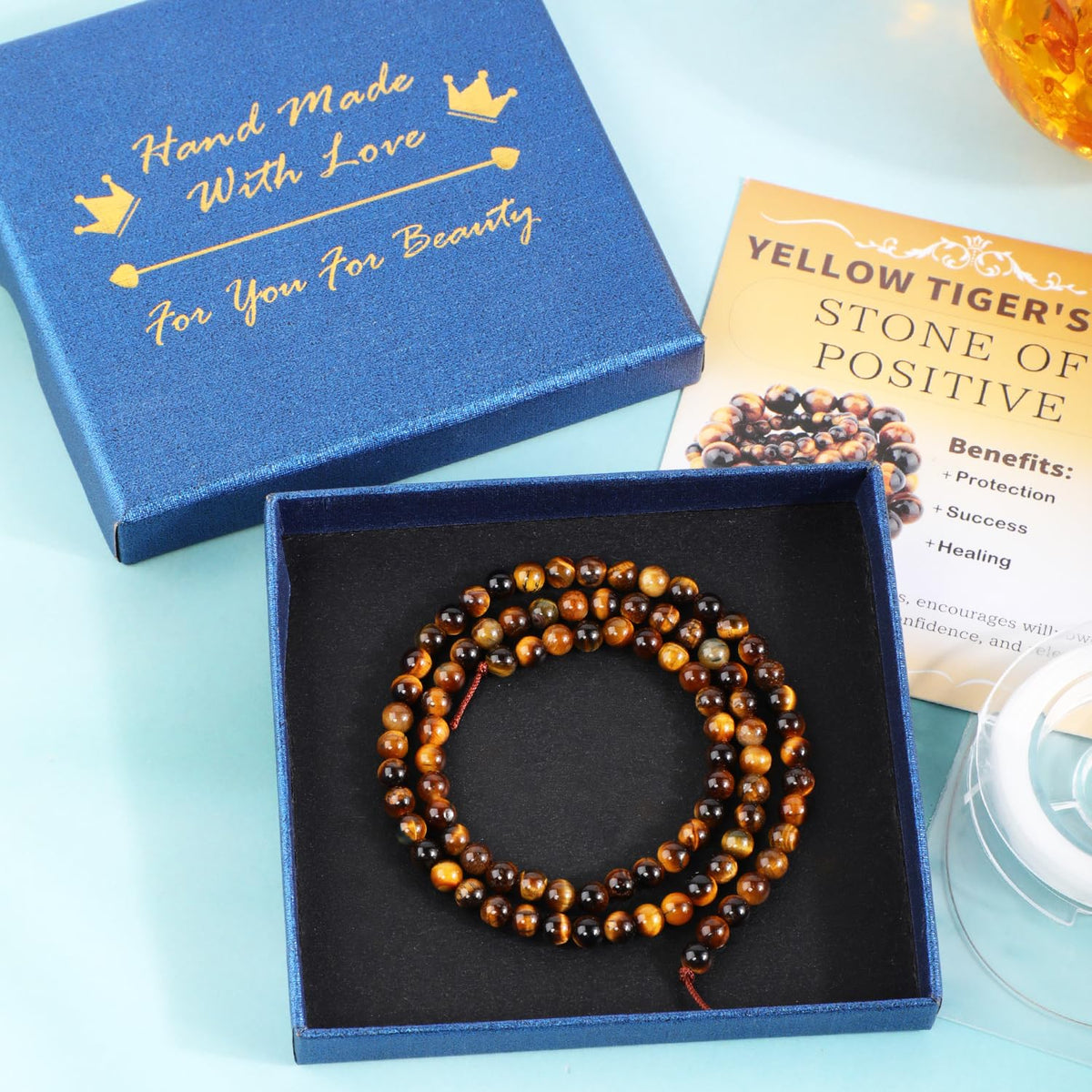 CMBYN Natural Stone Beads Round Genuine Real Stone Beading Strand Loose Gemstones DIY Smooth Bead for Bracelet Necklace Earrings Jewelry Making (Yellow Tiger's Eye, 4mm 90 Pieces)