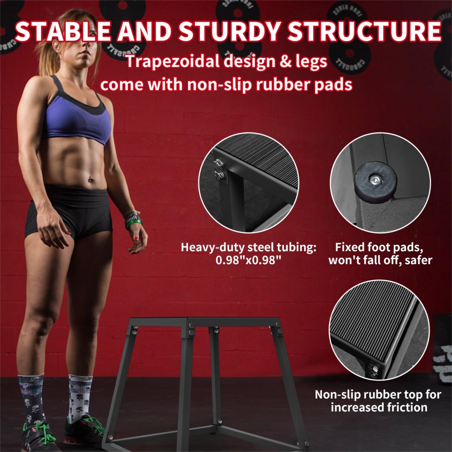 Garvee 12 Inch Steel Plyo Box for Exercise, Plyometric Jumping Box Metal Exercise Step Up Box with Anti-Slip Surface for Home Gym Training,Single and Set,Red