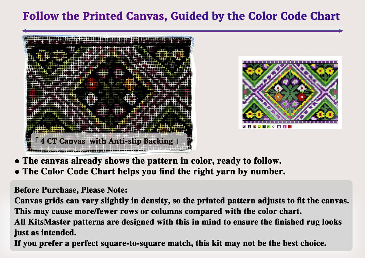 KitsMaster Vintage Garden Latch Hook Rug Kit, Floral DIY Rug Making Kit, Complete Craft Kit with Printed Canvas & Instructions, 23.6''x15.8'' (Floral Diamond)