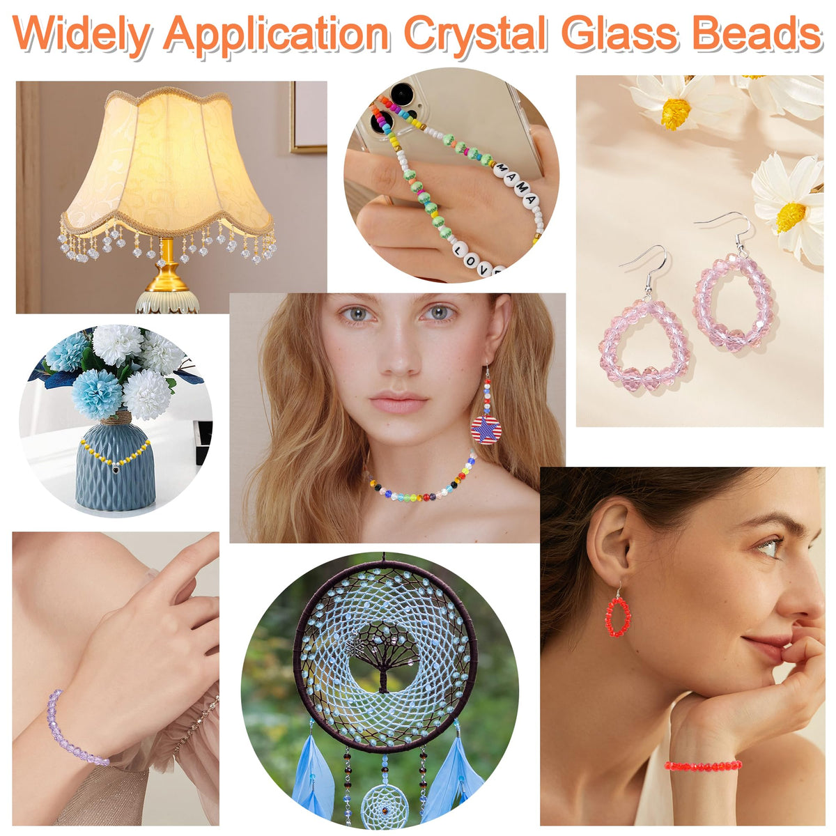ZHIYUXI 400pcs Crystal Beads for Suncatchers Glass Beads for Jewelry Making for Keychain Making 6mm Rondelle White Clear Sun Catcher Beads & Bead Assortment Bulk Bracelets Arts and Crafts