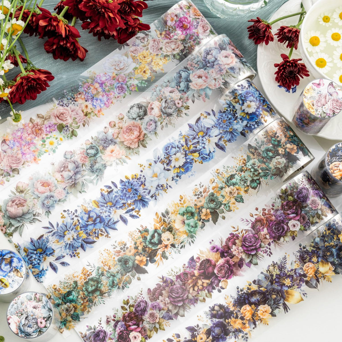 Alideco 6pcs Decorative Adhesive Tapes Botanical Landscaping PET Tape Great for Bullet Journal Supplies, Arts, Scrapbook, DIY Crafts, Planners (fanhuasiji)