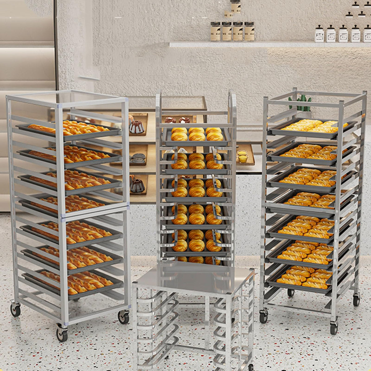 DUHTFCY 6-Tier Rolling Bread Pan Rack - 3.5-Inch Spacing, Commercial Baking Sheet Cooling Cart with Open Shelves for Home & Business