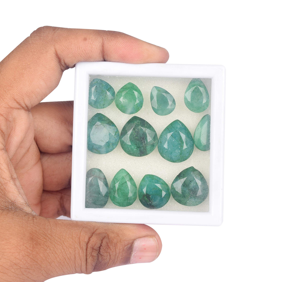 GEMHUB Jewelry Making Gemstone Beads 140.00 Carat. 14 Pcs Natural Green Emerald Gemstone, Pear Cut Emerald Gemstone Lot for Jewelry