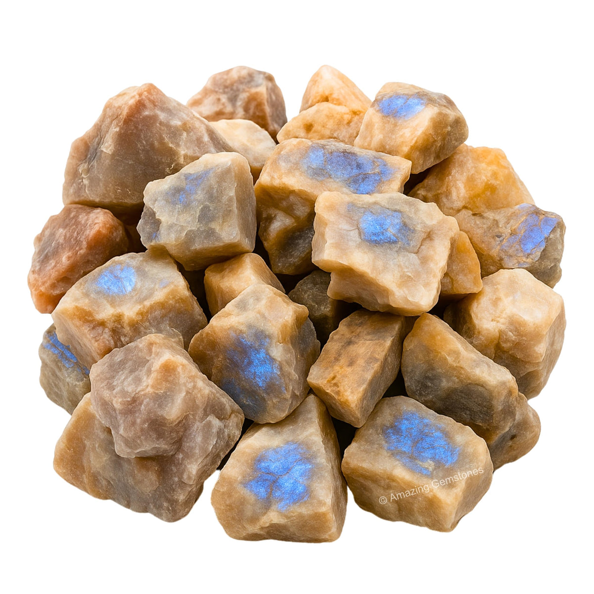 Amazing Gemstone Sun Moonstone Raw Crystals and Healing Stones, Natural Rocks for Tumbling and DIY Raw Stones and Crystals (2 Pieces)