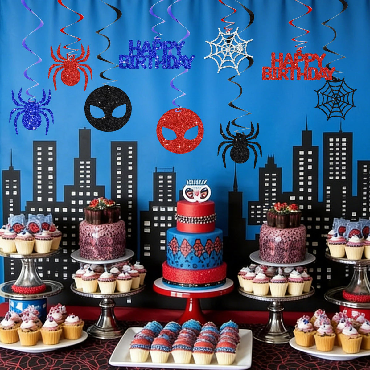 BEISHIDA Spider Birthday Hanging Swirl Decorations Pre-Strung Hero Theme Party Decorations Kids Spider Birthday Baby Shower Decor Supplies