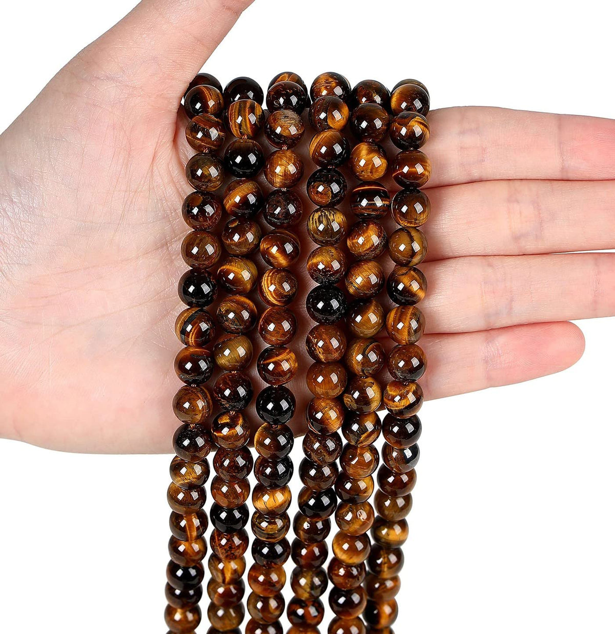 LAIDANLA Tiger Eye 8mm Natural Stone Beads Round Loose Gemstone Stone Beads for DIY Bracelet Necklace Earrings Jewelry Making Polishing Genuine Real Beading 96PCS 2 Strand 32"
