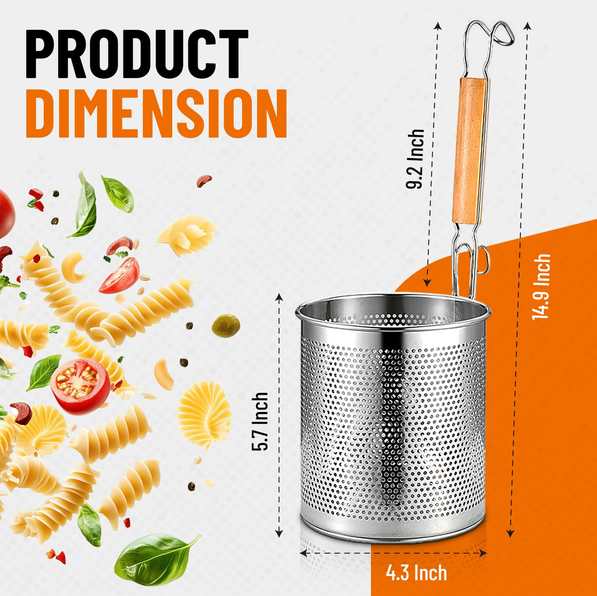 NSDXK 2 Pack Pasta Basket, Stainless Steel Mesh Noodle Strainer Basket with Wooden Handle, for Boiling Food, Pasta, Noodles, Dumpling, Ramen, 4.3''D x 5.7''H