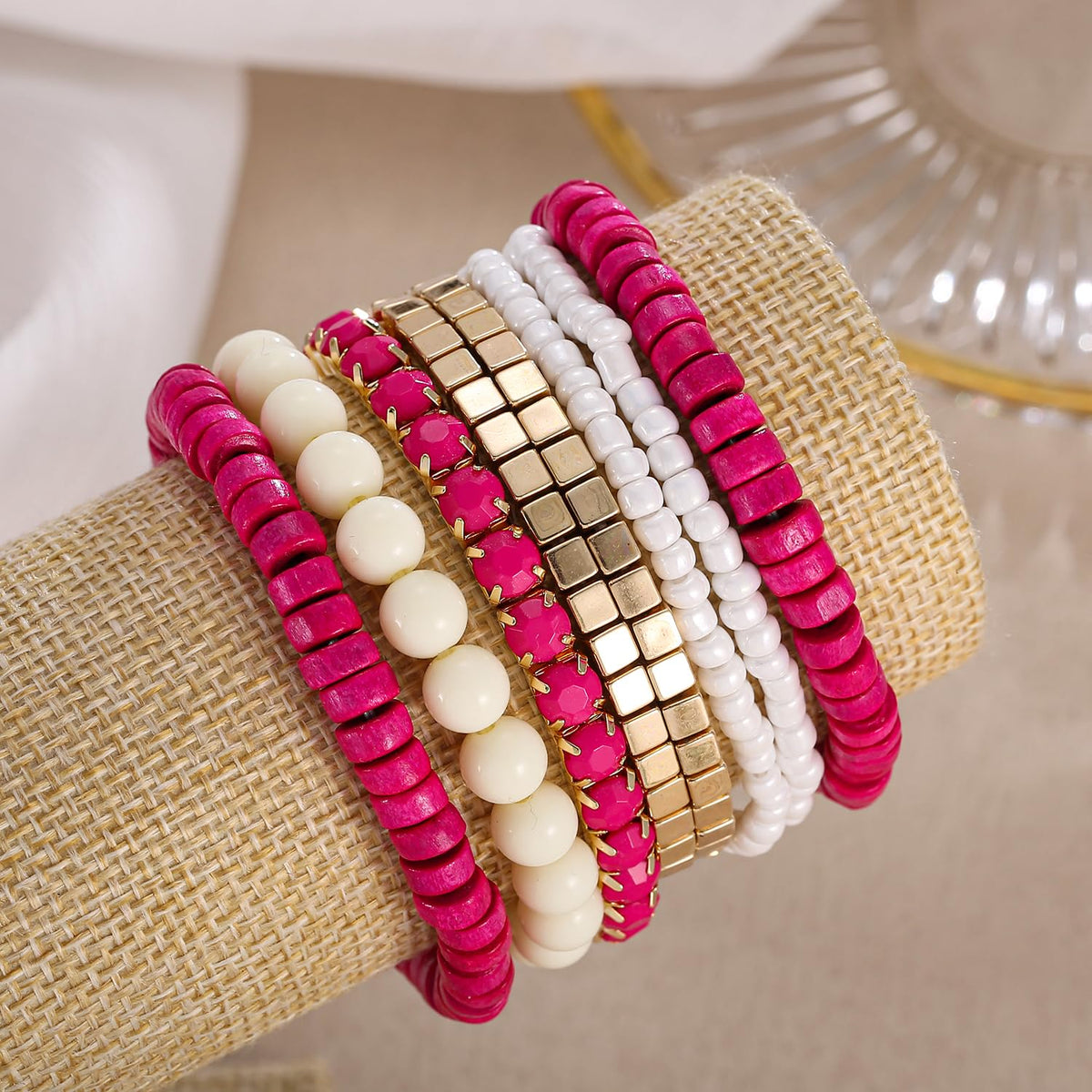 LUREME Bohemian Beads Cube Multi Strand Stretch Stackable Bangle Bracelet Set(bl003172-11)