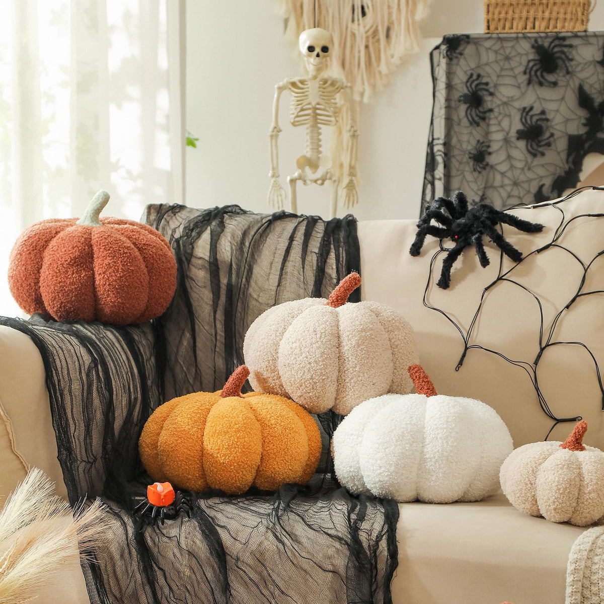 YRXRUS Halloween Pumpkin Pillows, Pink Pumpkin Shaped Throw Pillows Gifts, Fall Room Decoration, Small Cute Halloween Pillow, Teddy Fleece Small Cute 4x7 Inches Pillow for Natural Decor