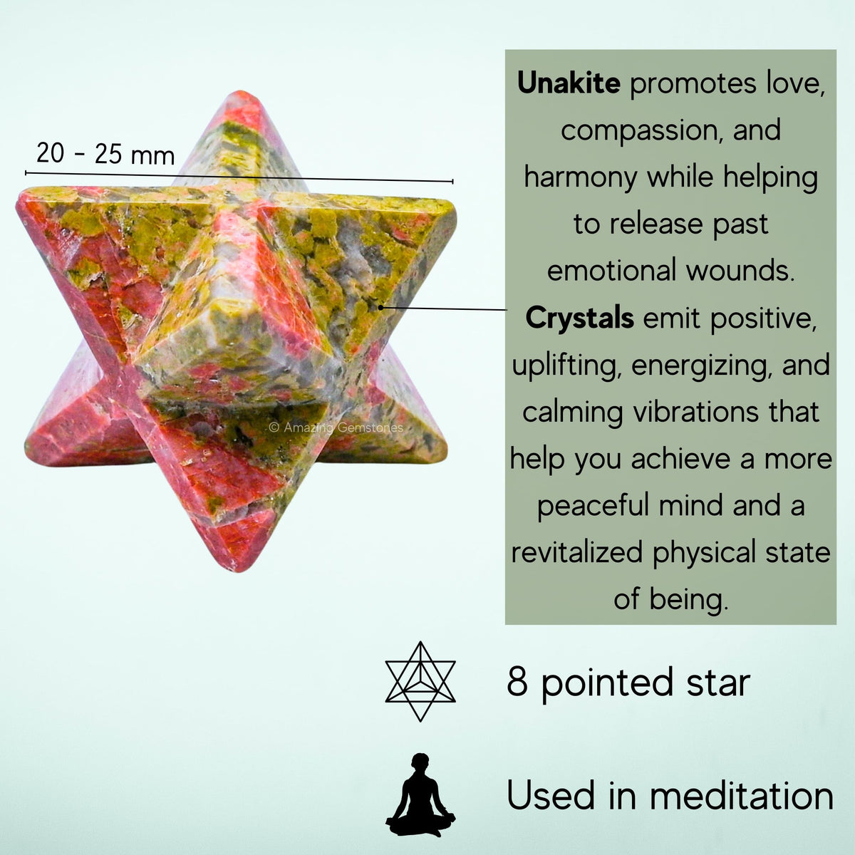 Amazing Gemstone Unakite Merkaba Crystal - 1 Inches Metaphysical Merkaba Star for Meditation - Energetic Tetrahedron Crystal and Healing Stones and Healing (20-25mm)