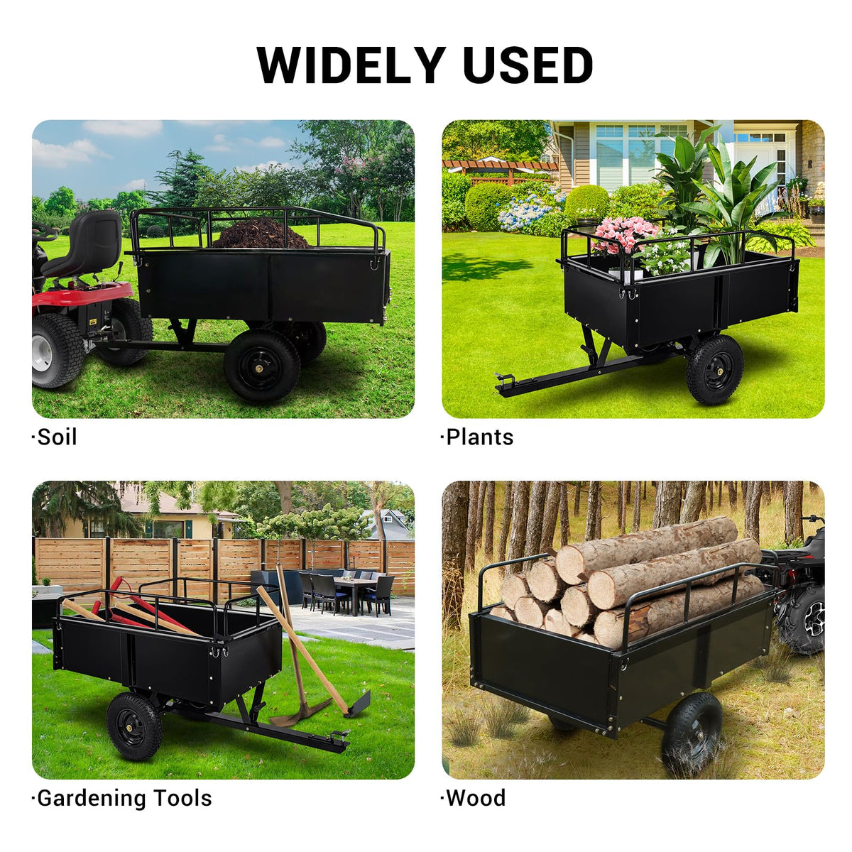 Heavy Duty Utility Dump Cart – 9000 Lbs Capacity, 15 Cu.ft Steel Trailer with Removable Sides, All-Terrain Wheels, Compatible with ATV/UTV/Lawn Tractor, Ideal for Garden, Yard, Hauling