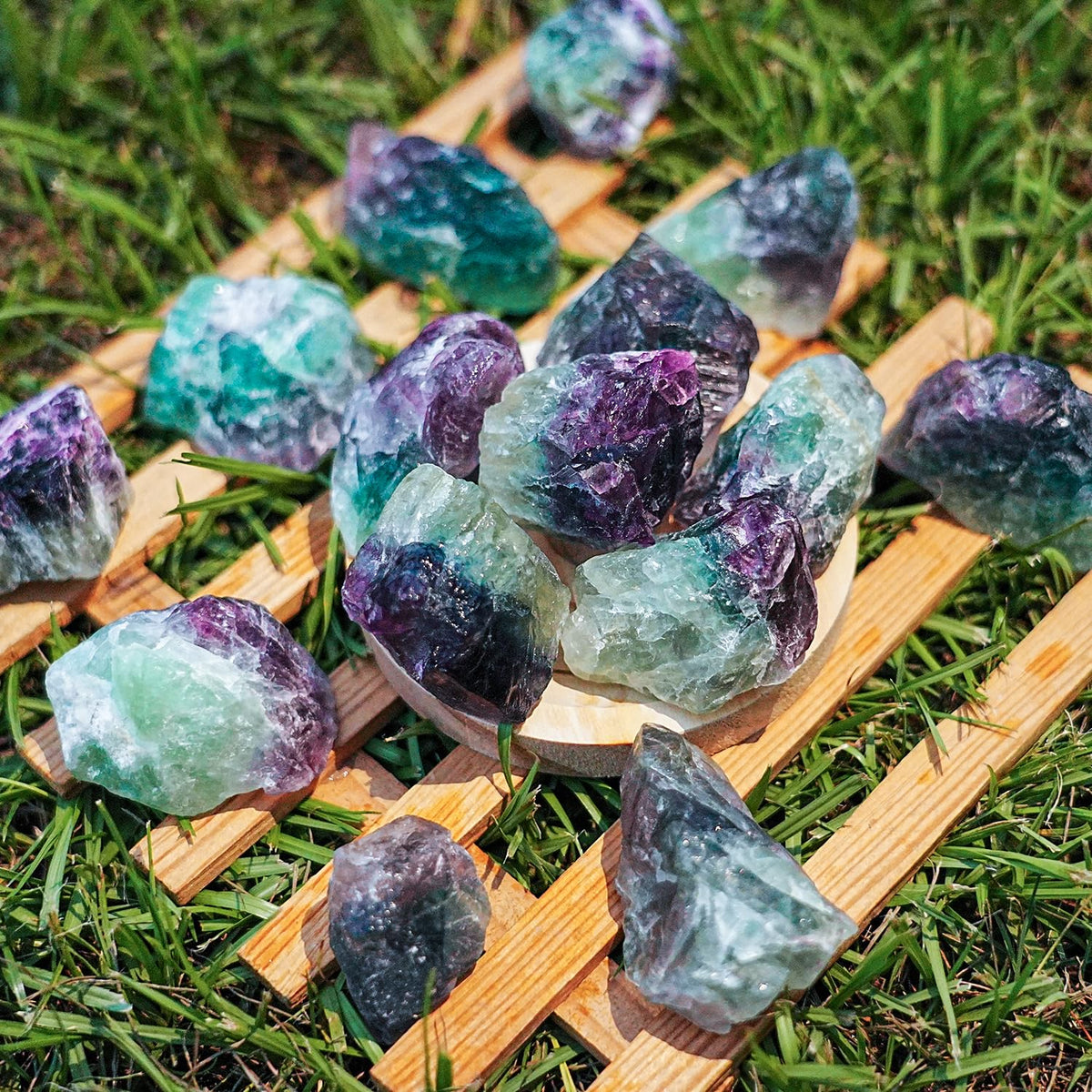 1 Lb Large Rough Fluorite Stone Raw Fluorite Crystal Stone Natural Rainbow Fluorite Purple Fluorite Healing Stones for Tumbling, Wire Wrapping, Wicca Reiki, Meditation