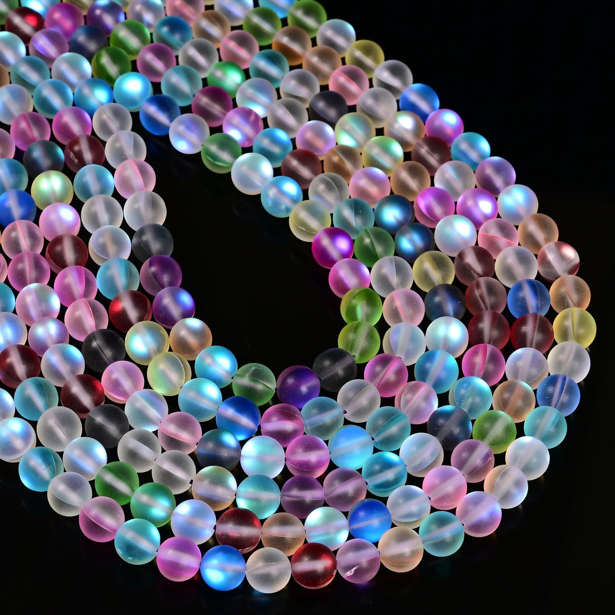 6mm Matte Mixed Color Mermaid Aurora Crystal Glass Bead, Glitter Round Synthetic Moonstone Beads for Jewelry Making Bracelets