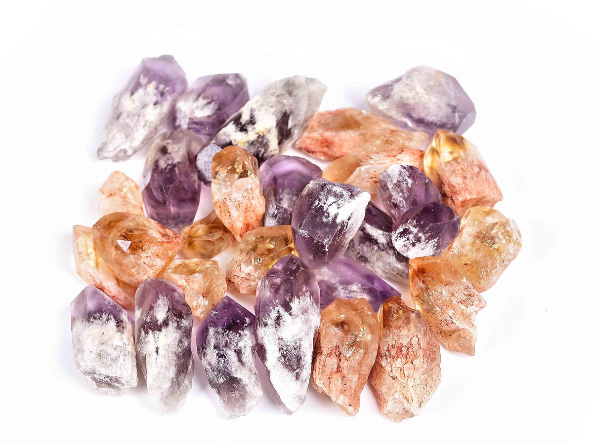 JIC Gem 24-30Pcs 0.4-0.5 Lbs Rough Natural Citrine Crystal and Amethyst Crystal Point Bulk,Raw Citrine Amethyst Crystals Healing Stones,Raw Ctrine and Amethyst Crystal Chips Bulk