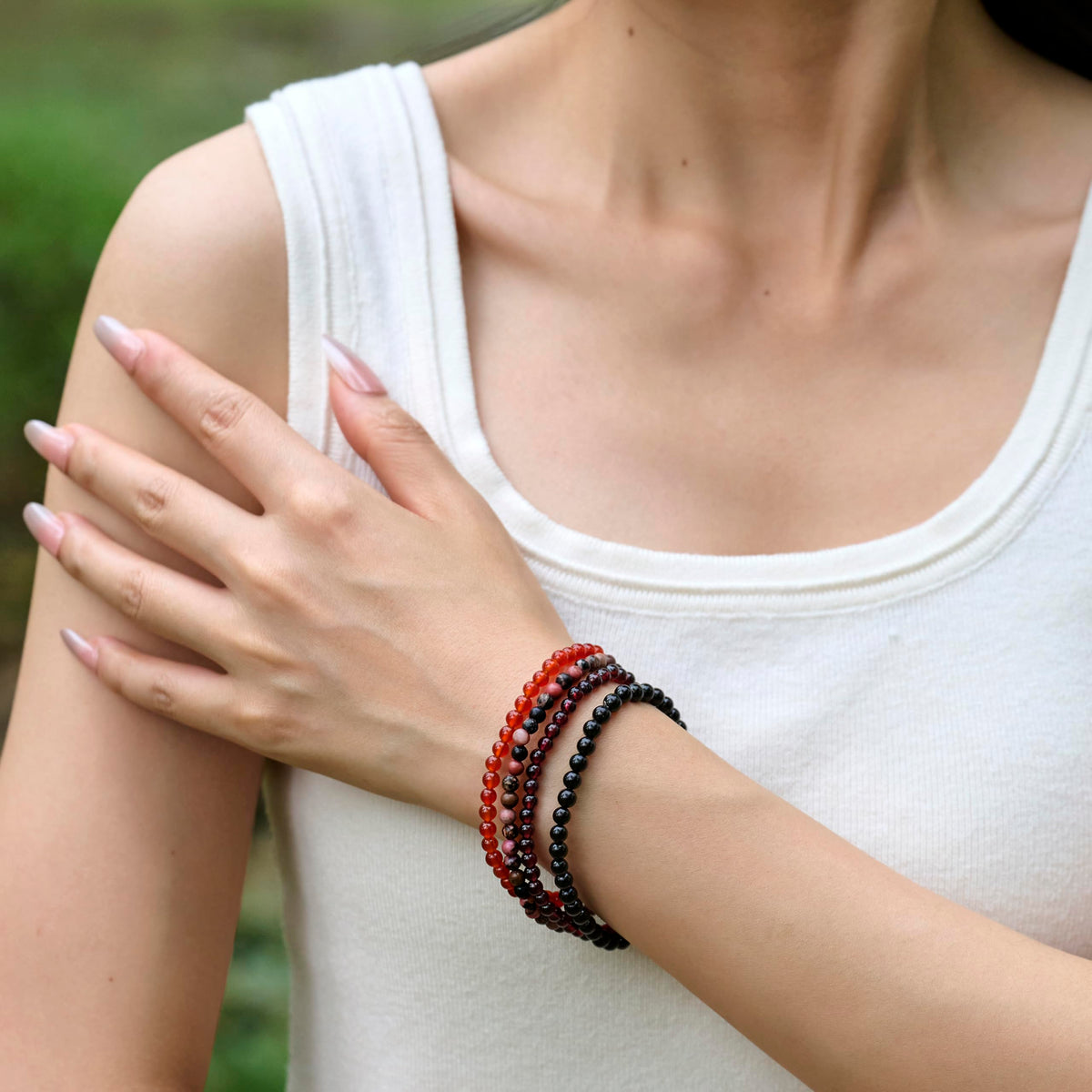 Bivei Garnet - Energizing - 4mm Beaded Bracelets for Women Handmade Semi Precious Natural Stone Stretch Elastic Jewelry Yoga Protection Gifts
