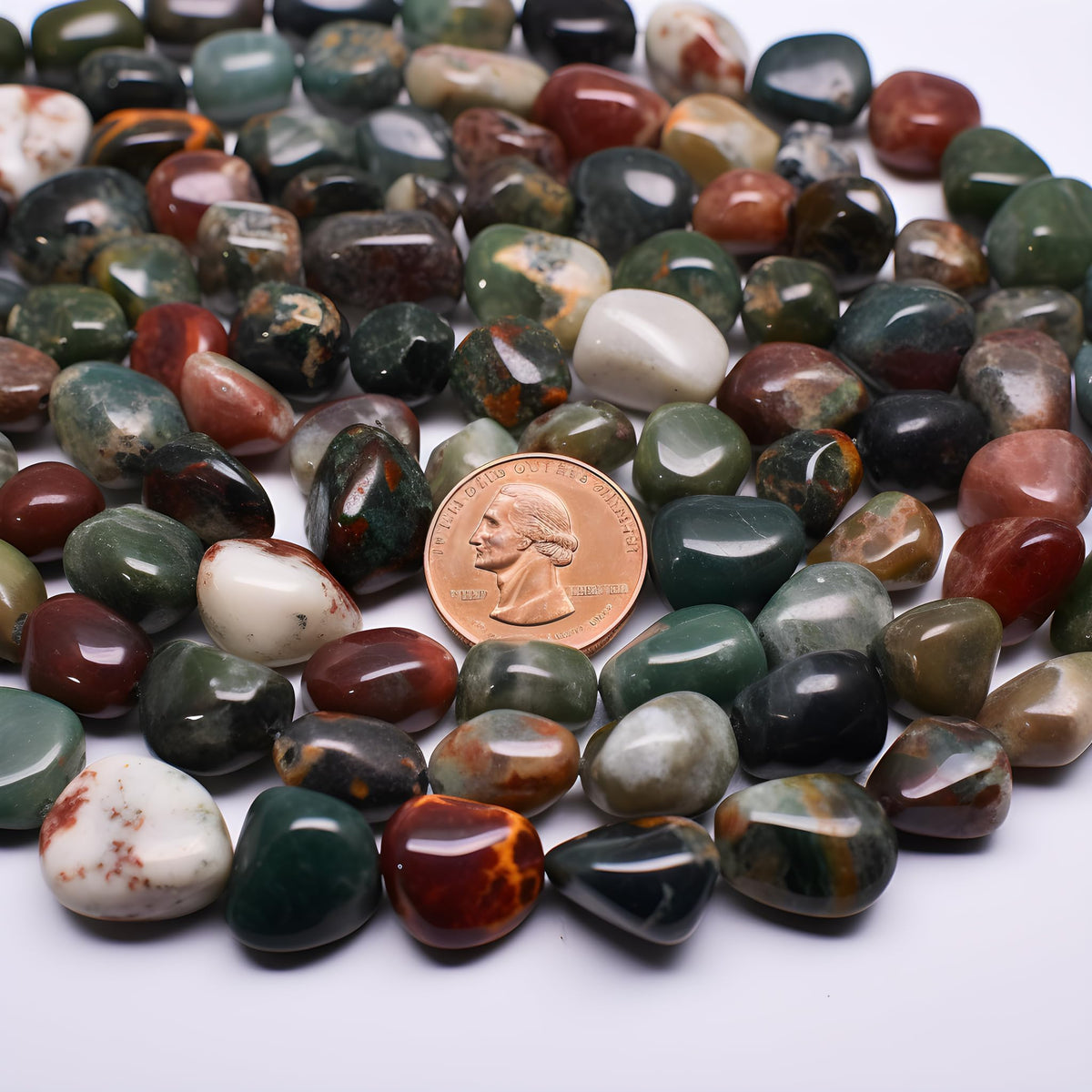 SigMntun Polished Ocean Jasper Crystal Stone Set - 72 Pcs, 0.5" 10 oz Handpicked Natural Tumbled Gemstones Rocks, Pebbles for Reiki, Chakra, Healing, Home Decor