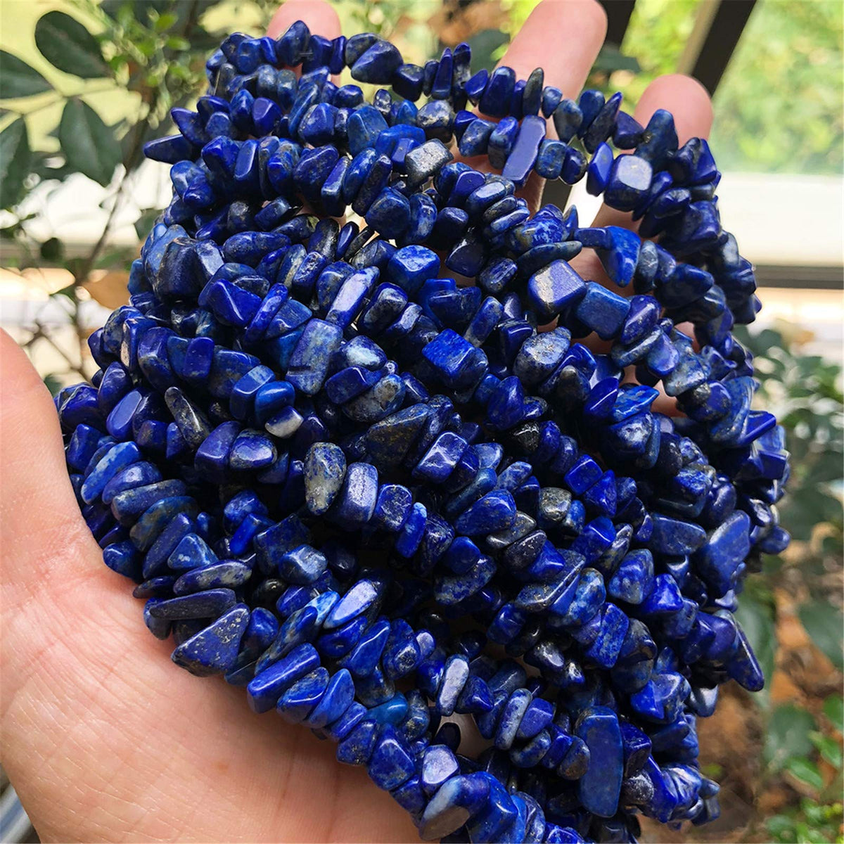 Fekuar 64" Irregular Tumbled Lapis Lazuli Chip Beads for Jewelry Making, Healing Crystal Drilled Loose Bead Strand DIY Craft Supplies, 5-8mm