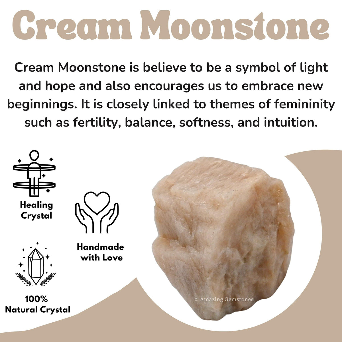 Amazing Gemstone Cream Moonstone Raw Crystals and Healing Stones, Natural Rocks For Tumbling - DIY Raw Stones And Crystals (1 Piece)