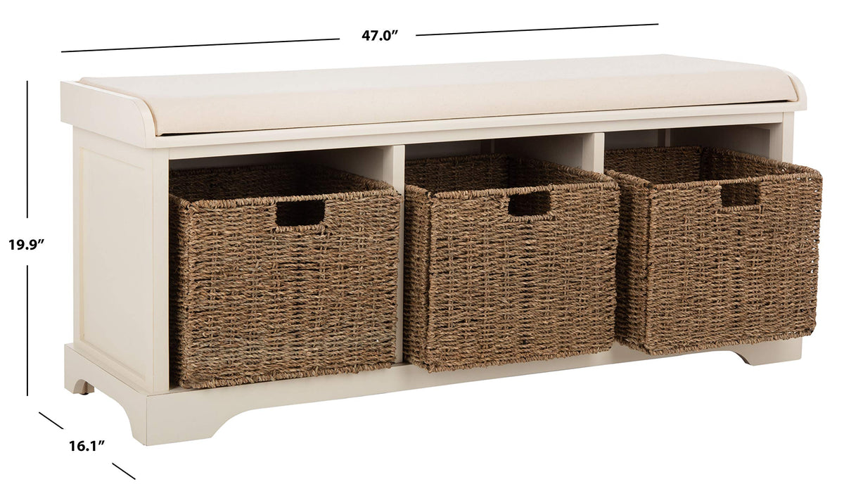 SAFAVIEH Furniture - Lonan Storage Bench - Vintage White - Solid Wood - Farmhouse Lift-Top Design - Ideal for Entryway, Living Room, Hallway, 18" Seat Height (AMH5733C)