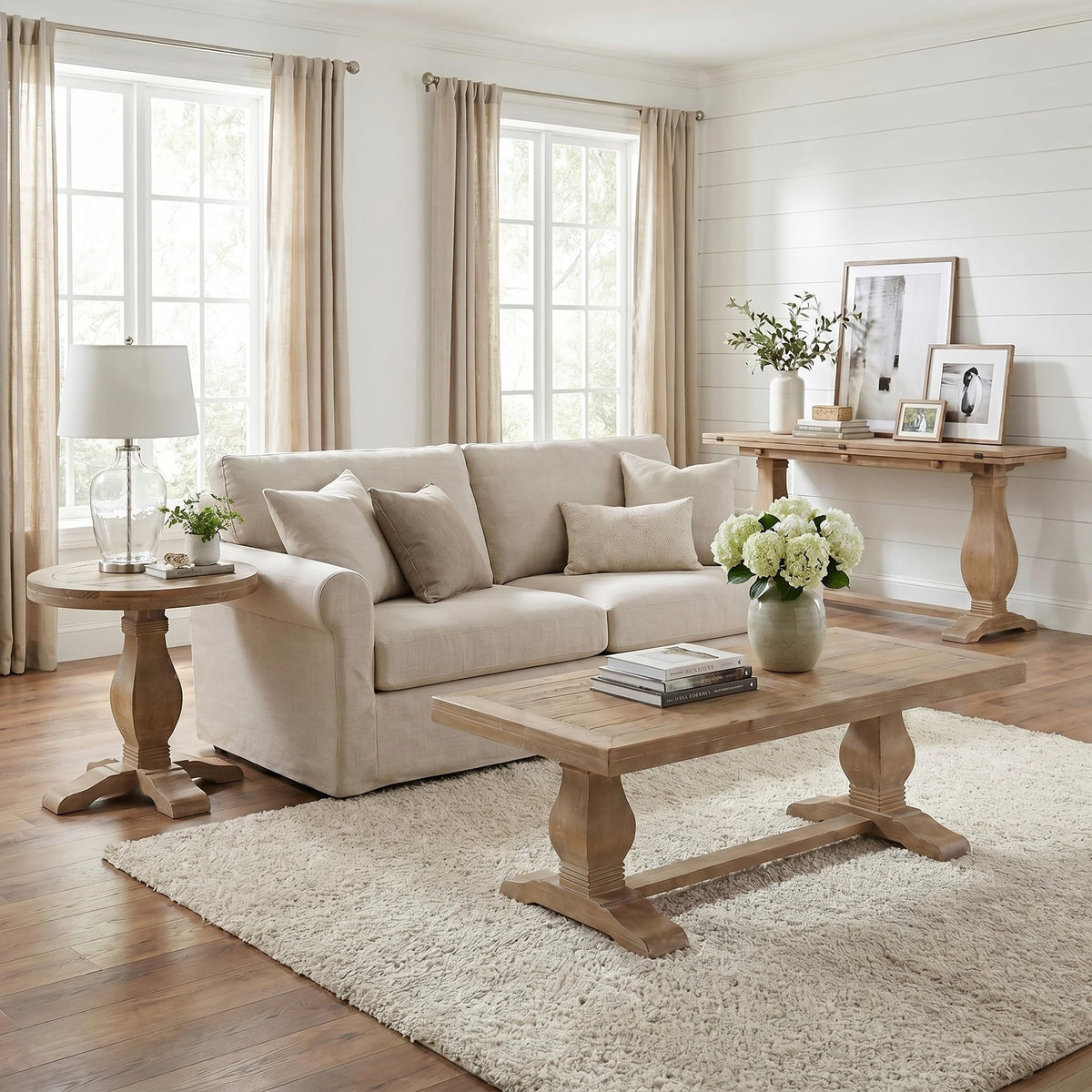 Martin Svensson Home Napa Solid Wood Pedestal Flip-Top Sofa Console Table, Driftwood