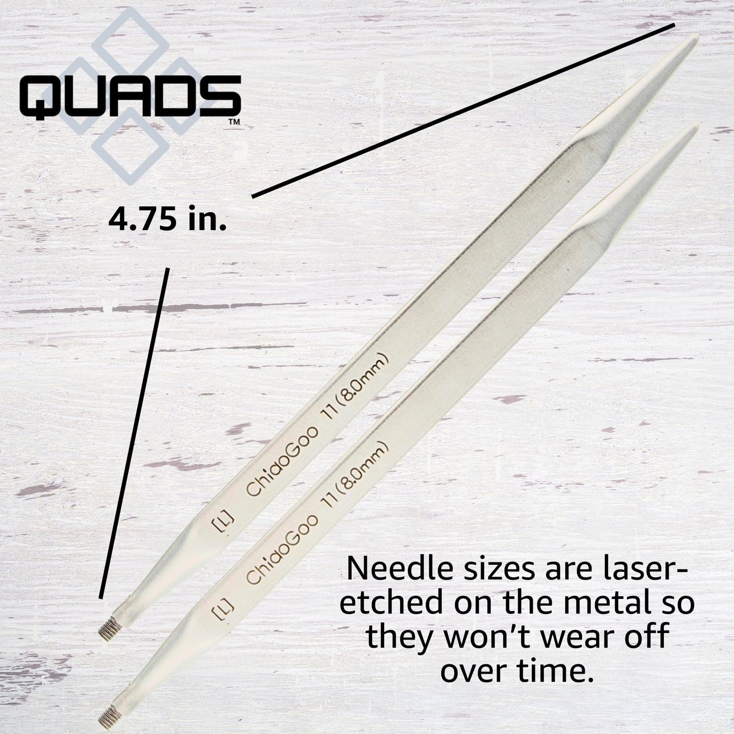 ChiaoGoo Quads 5 in. (13cm) US 8 (5 mm) Interchangeable Circular Knitting Needle Tips Stainless Steel [S] (uses Small Cables) with Stitch Holder