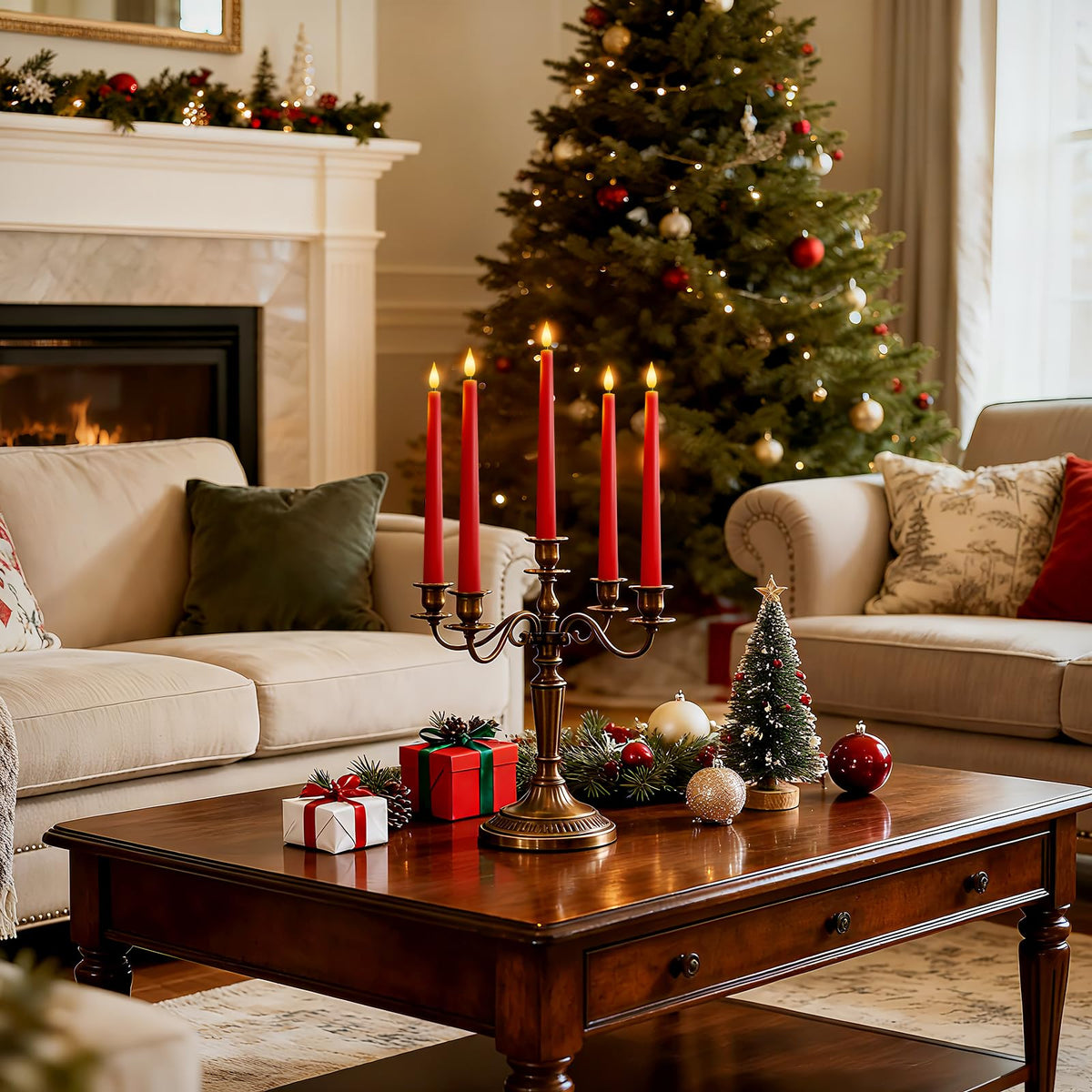 Meigic 6 Pcs Red Flameless Taper Candles with Remote Timer Dimmer, Plastic Led Taper Candles Realistic, 9.6 Inches Battery Operated Candlesticks Flickering, for Party Holiday Christmas Decor