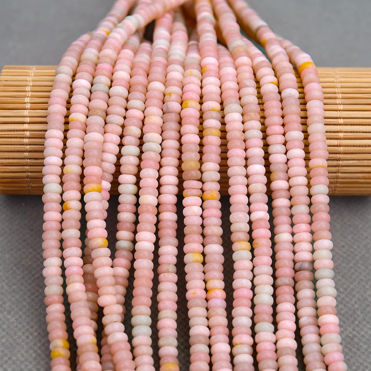 BONNY BOXX 1 Strand (150PCs) Natural 2 * 4mm Pink Opal Rondelle Beads, Natural Abacus Disk Stone Beads Loose Spacer Gemstone for DIY Bracelet Necklace Jewelry Making