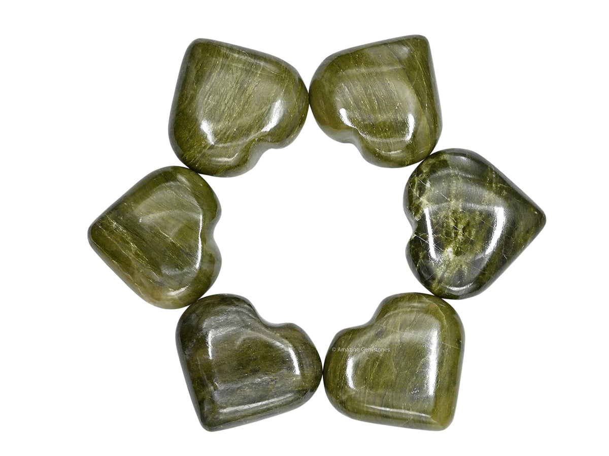 Vesuvianite Crystal Heart Palm Stone - Pocket Massage Worry Stone for Natural Body Chakra Balancing, Reiki Healing and Crystal Grid