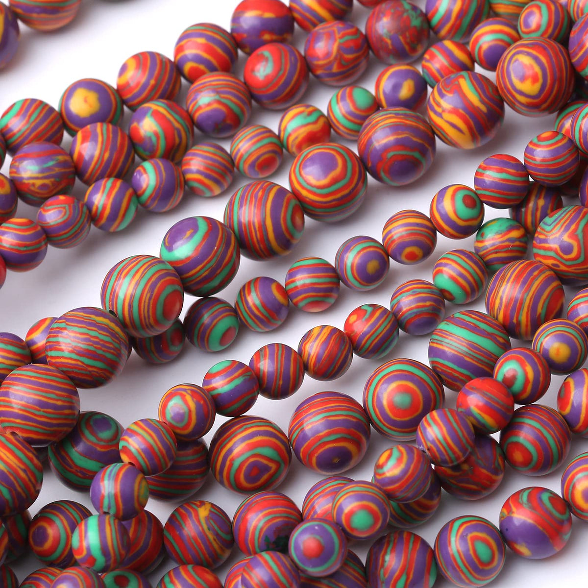 36PCS 10MM Beads Colorful Malachite Beads Round Loose Beads Natural Gem Beads for Jewelry Making 15"