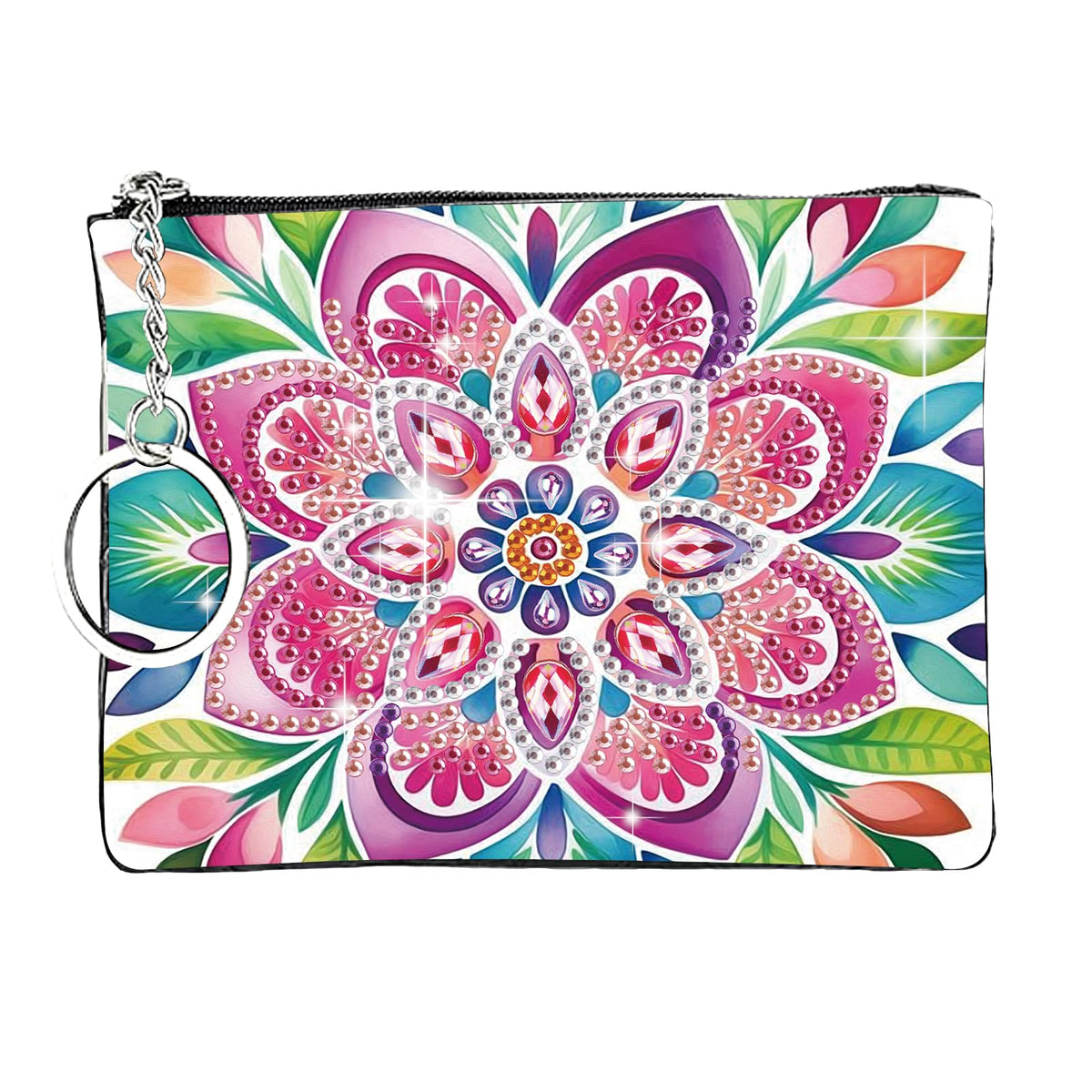 JZHYOAN Flower Diamond Painting Coin Purse for Women Mandala Gem Art Coin Pouch Mini Storage Bag for Cards Keys Lipsticks DIY Diamond Art Purses and Wallets Handbags Wallet Keychain with Zipper Craft