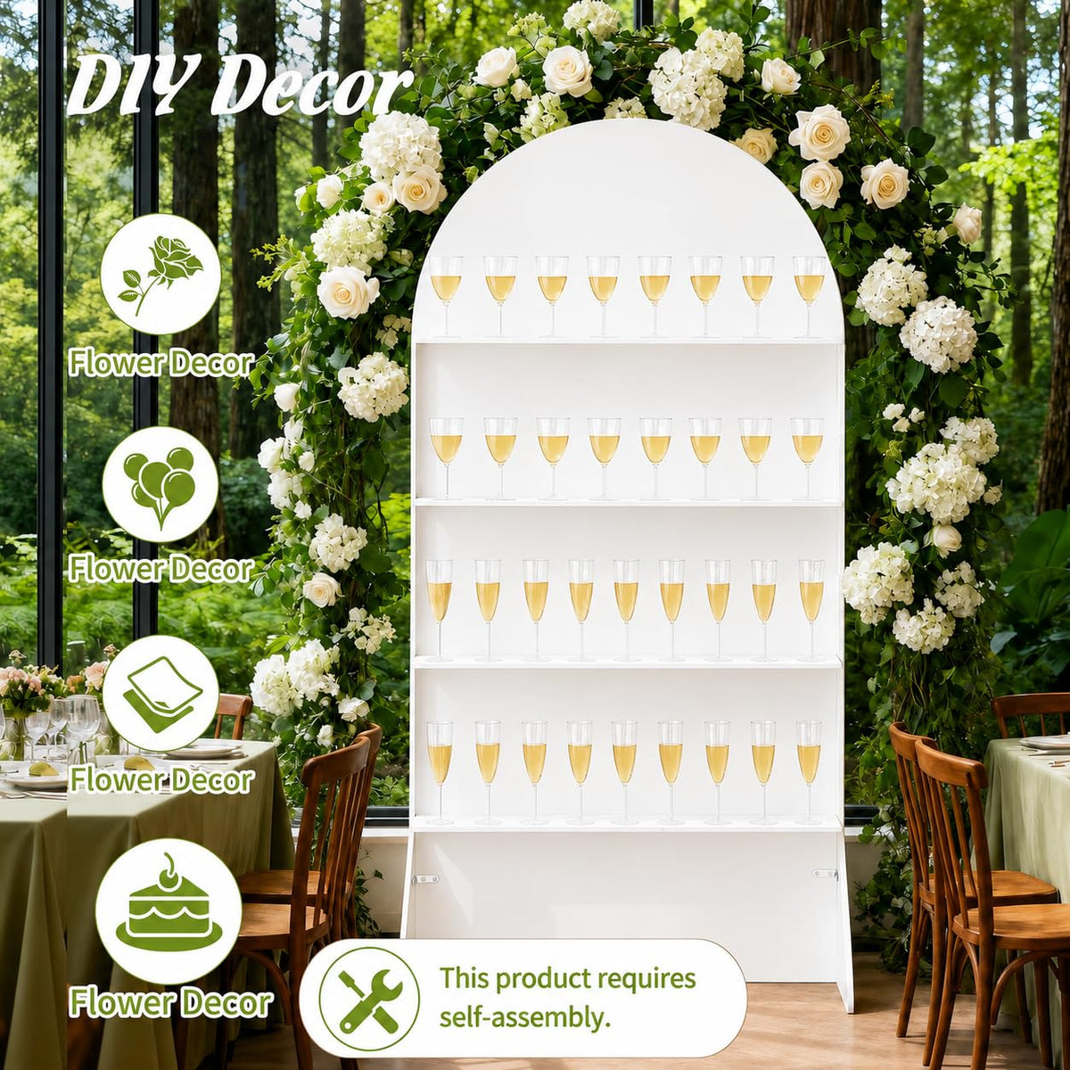 Sicrifety 5.9 ft 4-Tier Champagne Wall Holder, Wedding Arch Backdrop Stand with Shelves,Party Display Arch for Ceremony Baby Shower Birthday Bridal Party Event Decoration