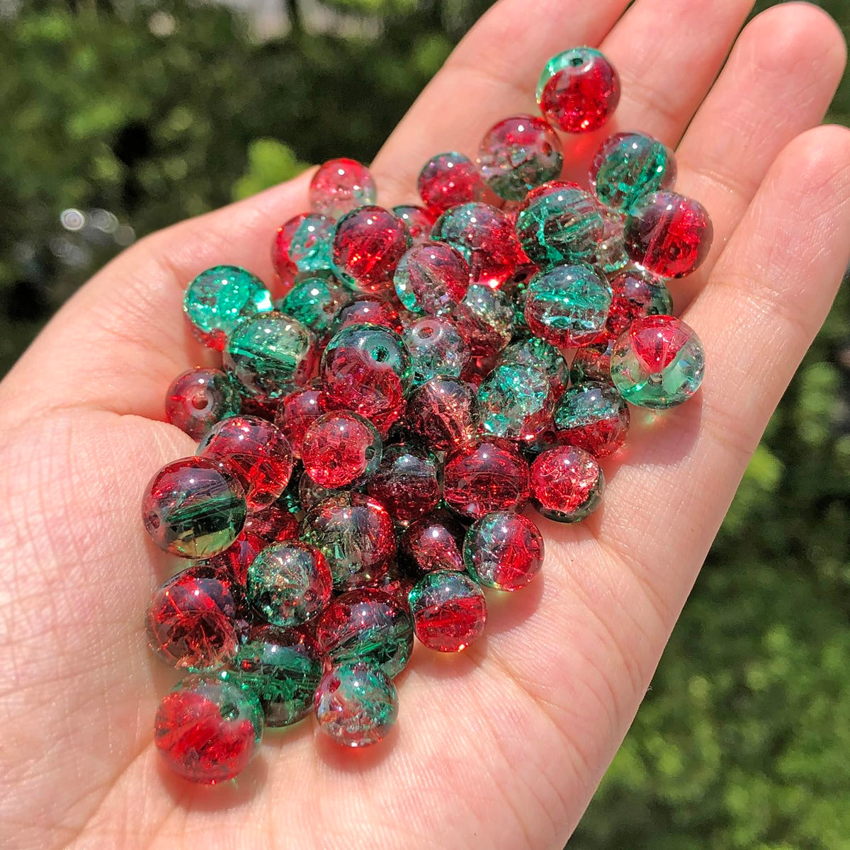 NITOPUPU 100Pcs 10mm Christmas Beads Made of Glass, Round Loose Gemstone Stone Beads for Jewerly Making with Crystal Stretch Cord